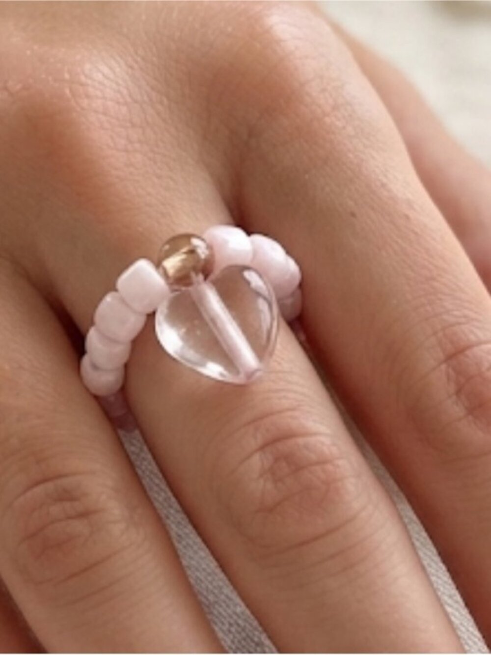 Pink Beaded Heart Stretch Ring